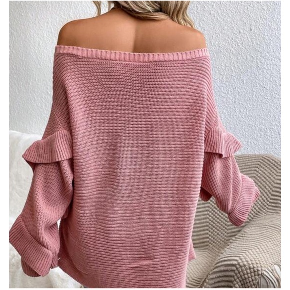 Layered Batwing Sleeve Off Shoulder Knit Sweater Top - Picture 4 of 5